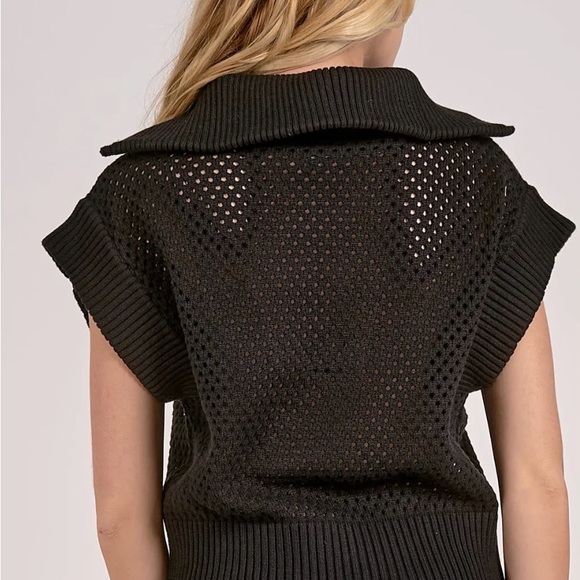 NWOT Elan Allie Black Knit Zip-Up Wide Collar Sweater Sz M, Currently on Website - Picture 5 of 8